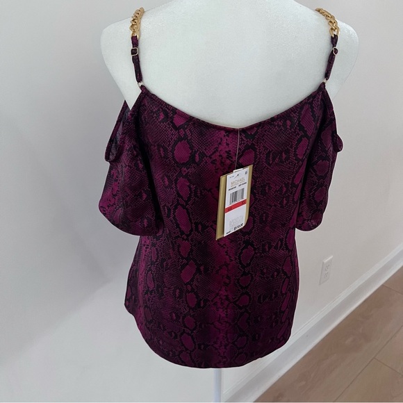 Michael Kors Womens Chain Straps Cold Shoulder Snake Print Blouse |XS| - Picture 4 of 6